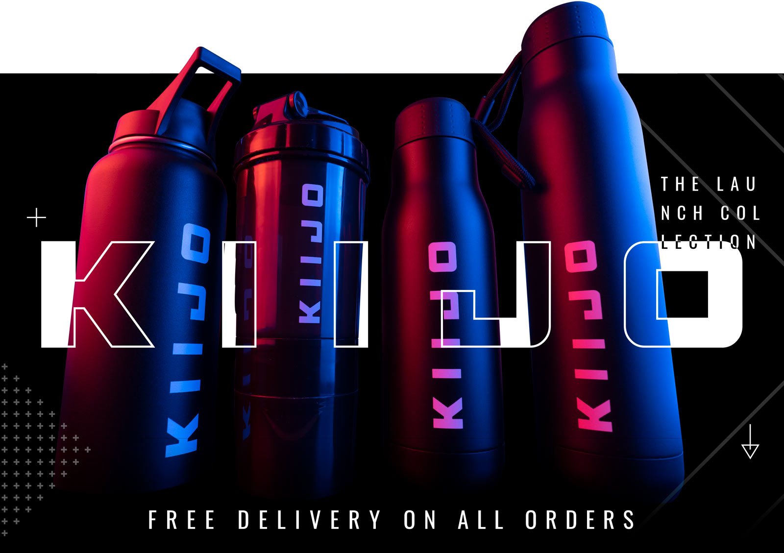 KIIJO hero image banner, featuring our launch bottles, mobile view